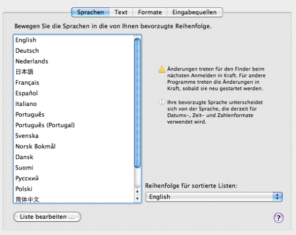 Systemeinstellungen: Sprache & Text