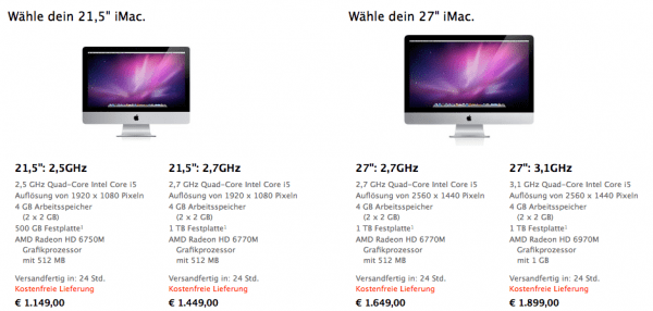 Das neue iMac-Lineup (Bildquelle: apple.com)